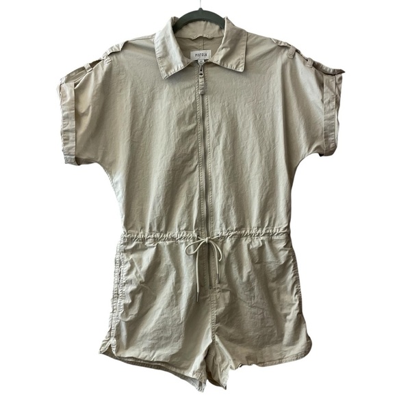 Pistola Meg Beige Zip Front Drawstring Romper Playsuit - Picture 3 of 16